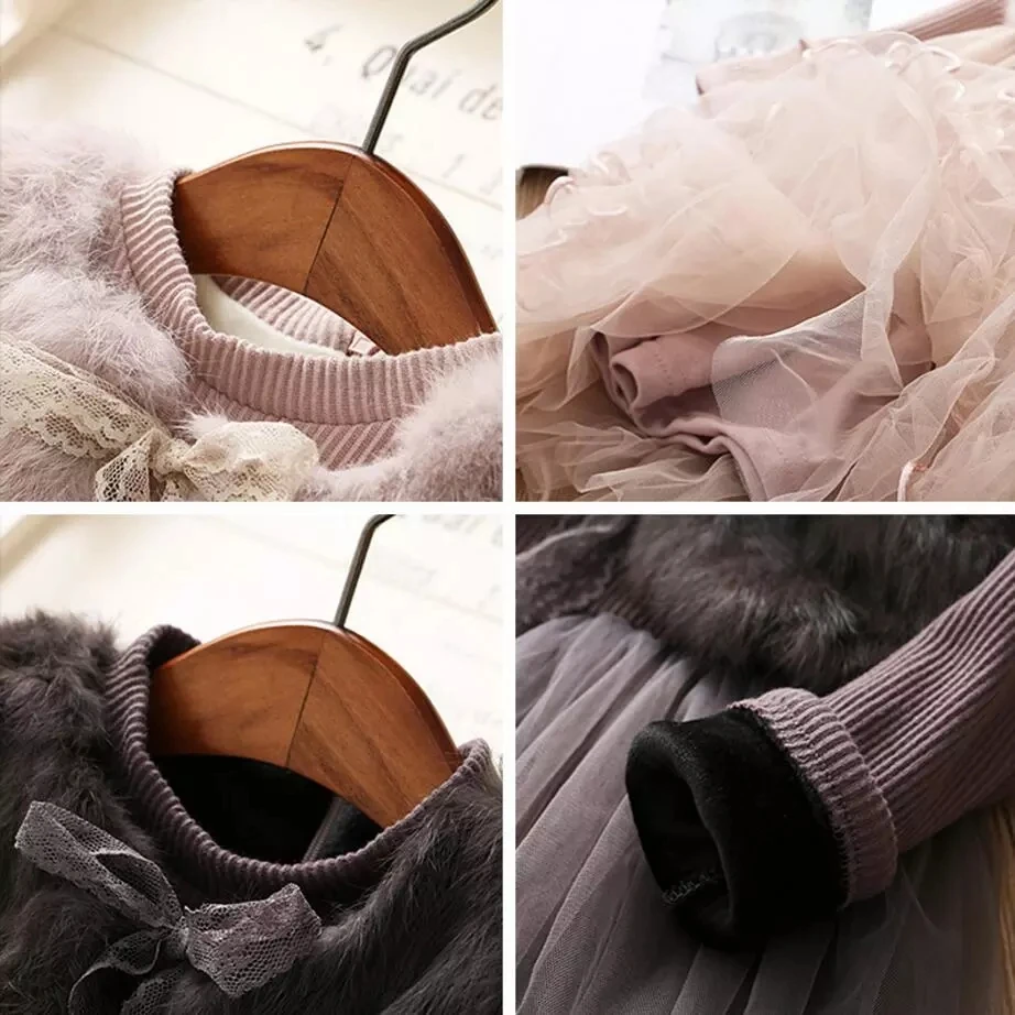 

Girls Mesh Ruffles Dress New Fashion Princess Dress Casual Kids Lace Outfit Long Sleeve Children Clothes Baby Christmas Vestidos