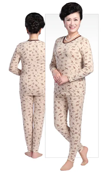 4XL, большие размеры, женские теплые хлопковые подштанники с круглым вырезом, зимние пижамы для женщин, теплый костюм, термобелье для матери