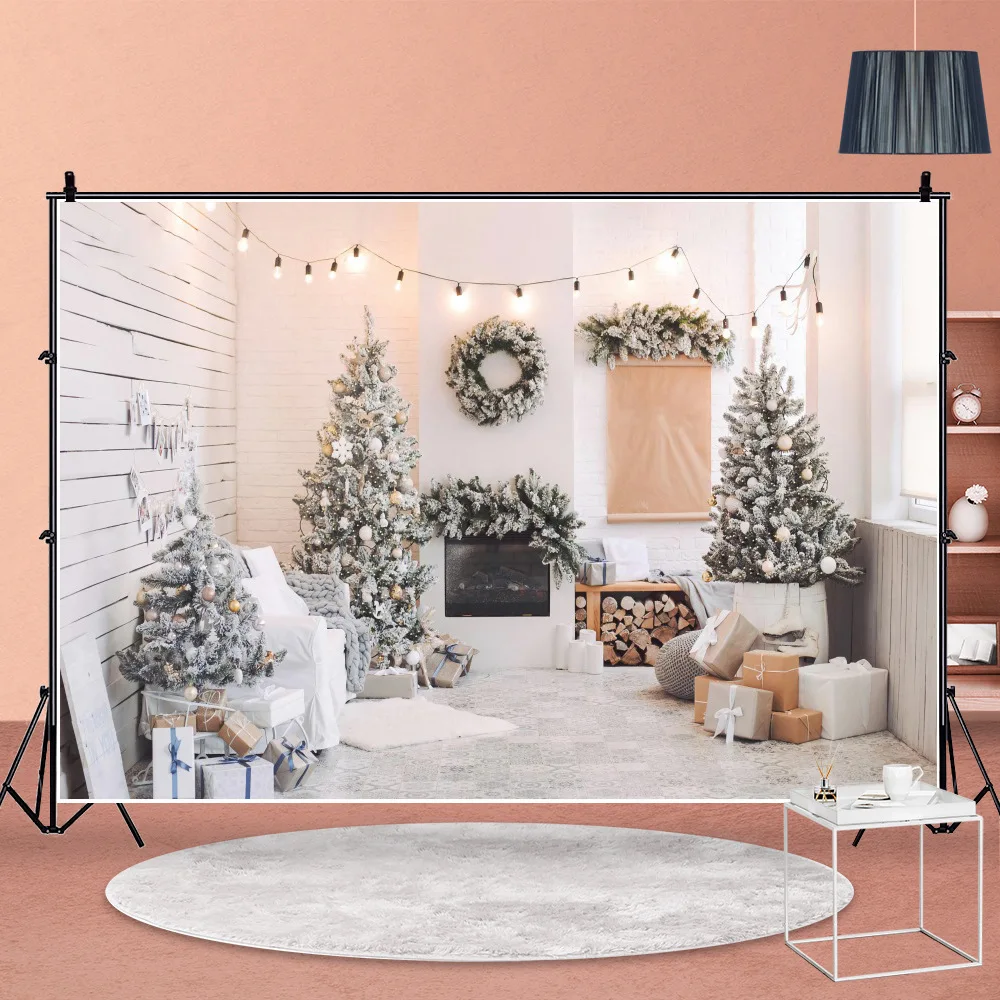 Tel&oacute;n de fondo para fotograf&iacute;a de invierno y Navidad, 80x120cm, regalos de &aacute;rbol de Navidad rosa, tel&oacute;n de fondo para fiesta, accesorios de fotograf&iacute;a para ni&ntilde;os-2