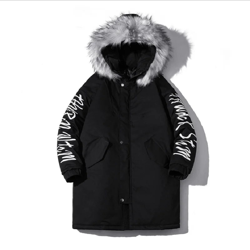 

2020 New Winter hip hop fashion long fur collar coat cotton jacket Hoodies clothing Street wear outerwear & coats warm thick