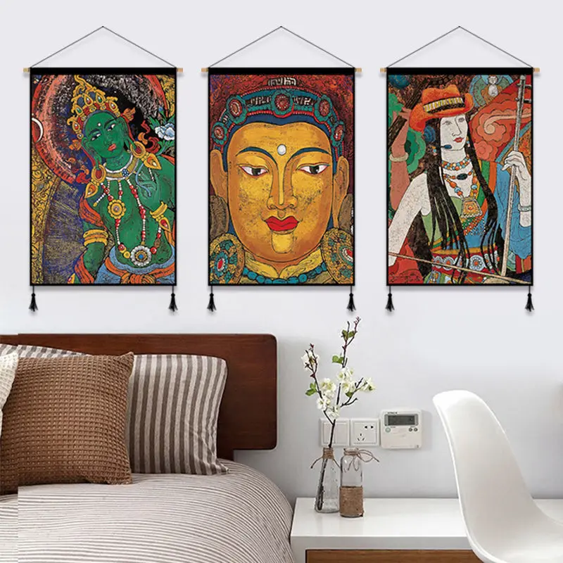 

Buddha Statue Tibetan Wall Art Painting Canvas Poster Home Room Decorative Painting Hanging Scroll Paintings Wall Tapestry