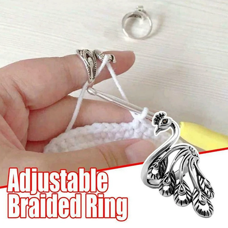 

Knitting Help Tools Adjustable Crochet Thread Loop Knitting Ring Finger Wear Thimble Yarn Spring Guide Needle Sewing Accessory