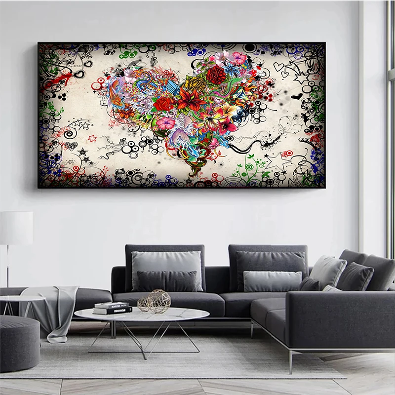 Современное искусство красочные сердца цветы Холст Плакаты и принты настенные