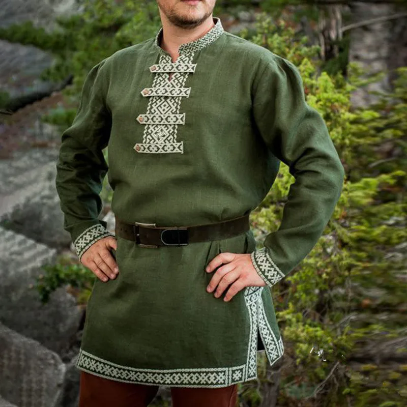 Мужская рубашка туника с длинным рукавом поясом| |