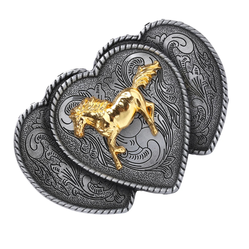 

Antique Western Triple Hearts Horse Belt Buckle Rodeo Jewelry for Men Women