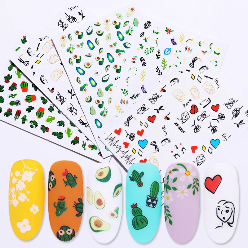 1 лист цветов фрукты смешанный узор наклейки для ногтей цветные переводные 3D