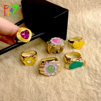 f j4z funny womens trend rings 2021 fashion cute enamel flower smile face cloud top emo finger ring lady special gifts jewelry