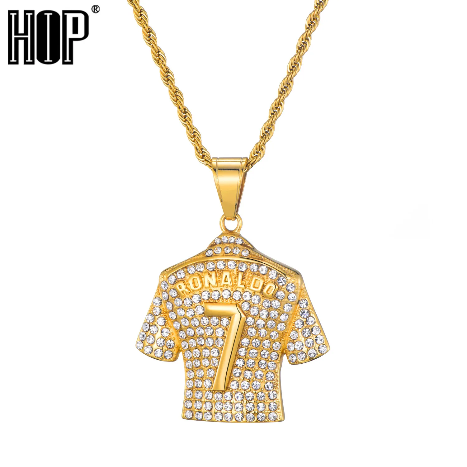 Хип-хоп Золото Цвет Нержавеющая сталь Bling Full CZ Iced Out веревка цепочка подвеска