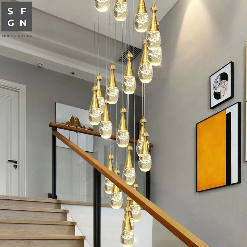 安い 北欧シャンデリアアルミアクリルdiy Ledランプペンダントライトペンダントランプダイニングルーム玄関スパイラル階段