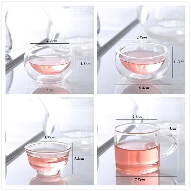 

6Pcs/Set Elegant Transparent Drinking Water Cup Heat Resistant Double Wall Layer Tea Cup Office Small Flower Teacups Drinkware