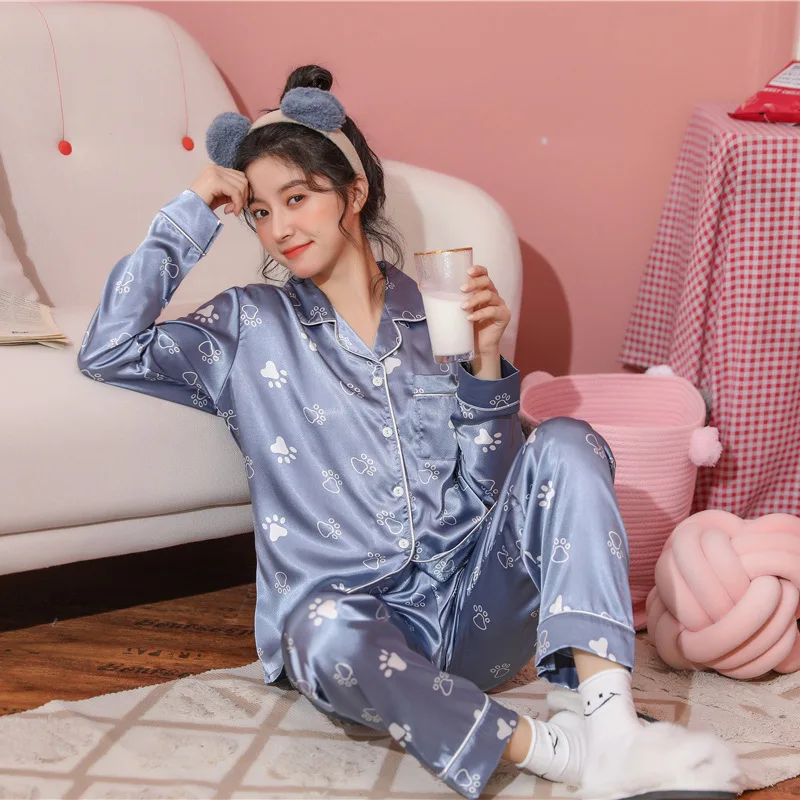 

Sets De Pijama Spring Autumn Sleepwear New Schlafanzug Damen Korean Plus Size Pajamas Female Printed Two Piece Set Homewear Suit