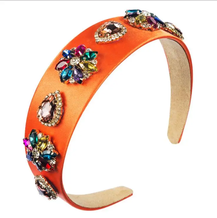 

New fashion hairbands ladies wide-brimmed satin inlaid with color rhinestones ins baroque pressure headbands