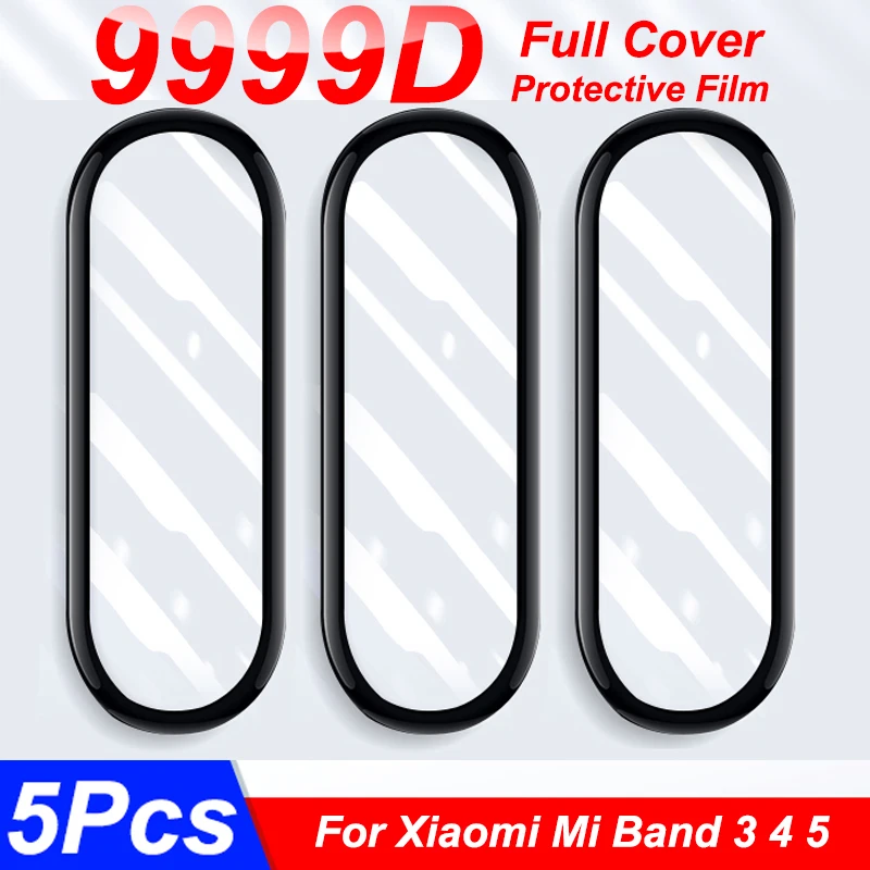 5 шт. 9999D Защитная стеклянная пленка для Xiaomi Mi Band 6 4 Защита экрана Miband Чехол смарт