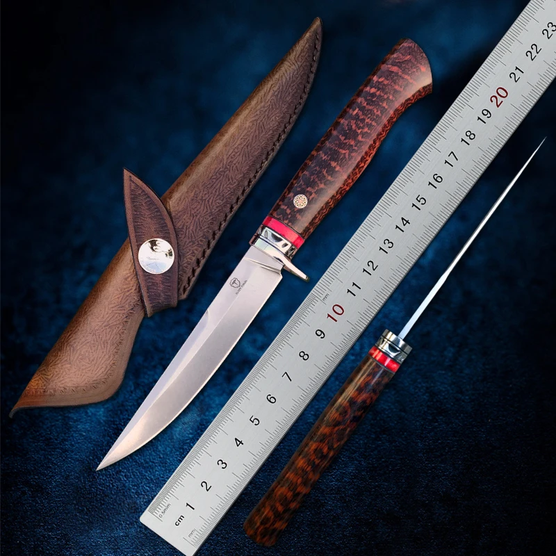 TURENZ-M390 стальной рыболовный нож с фиксированным лезвием и футляром, ручка из змеиной древесины, ножи для кемпинга, нож для фруктов и овощей, инструмент для улицы