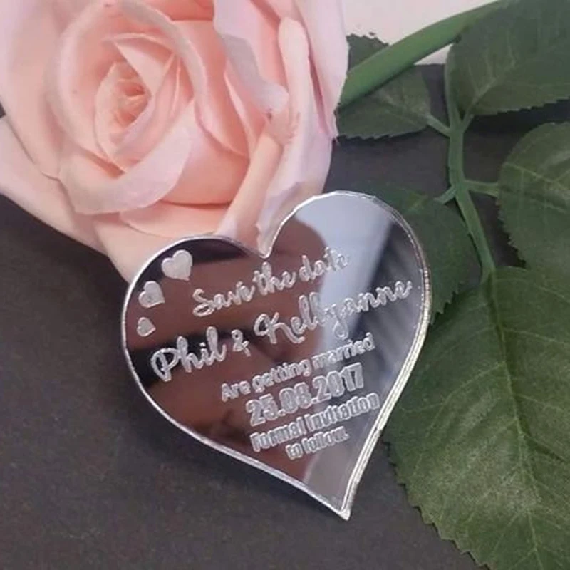 Сохраните дату магнита холодильника из зеркального акрила. CWedding подарки для гостей, акриловая Форма сердца Свадебные сувениры