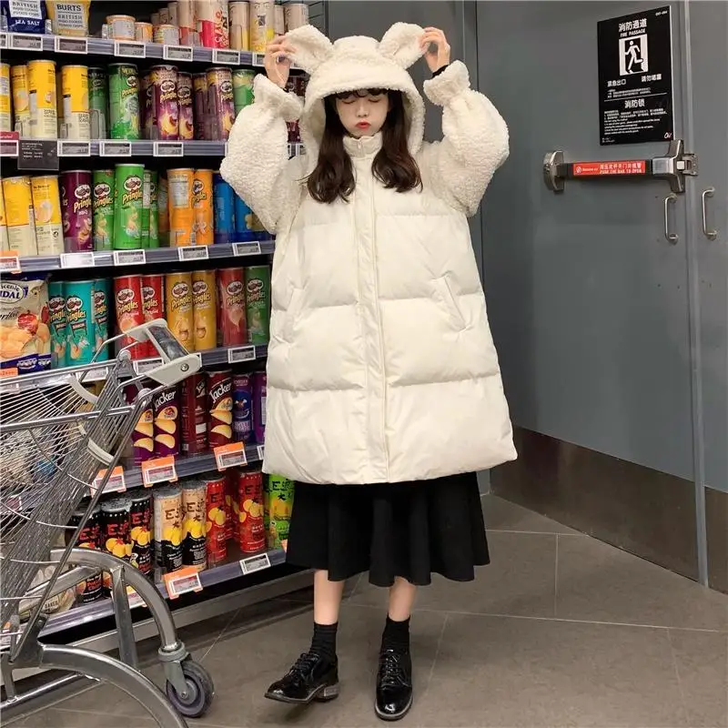 Женские стильные парки средней длины с капюшоном Kawaii Студенческая Лоскутная