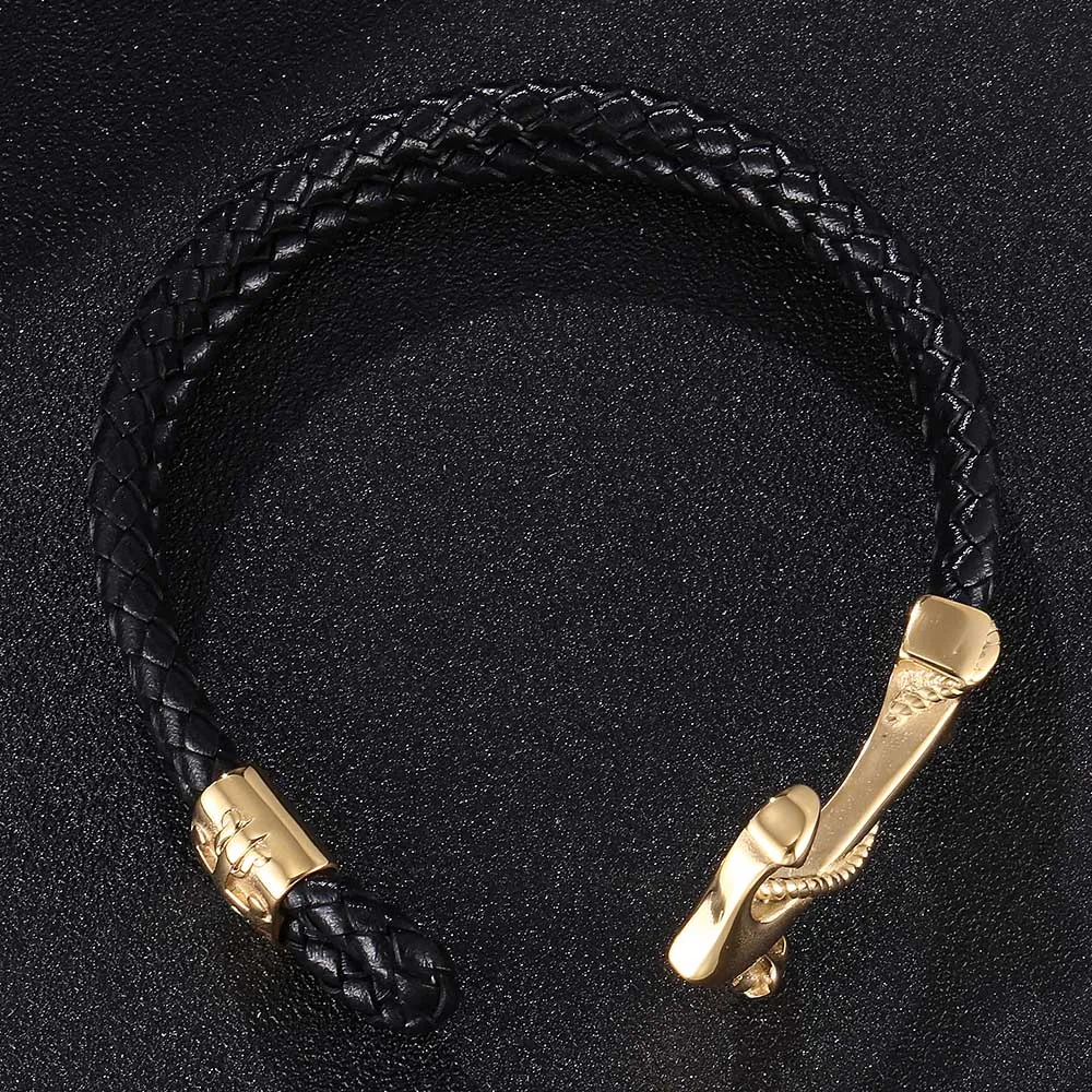 

Fashion Golden Color Anchor Bracelets Men Bracelets Bangles Black Braided Leather Rope Bracelets for Women Men Gifts BB0755