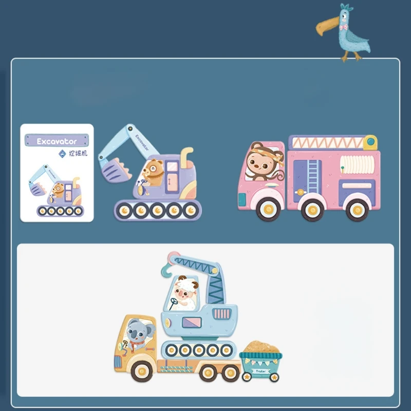 

OOTDTY Wooden Montessori Educational Toys Magnetic Puzzle Games Animals Vehicle Drawing Board Easel for Kids Toddler 3+