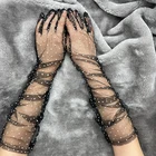 Длинные кружевные перчатки в горошек, женские тюлевые сетчатые полупрозрачные черные белые перчатки с закрытыми пальцами, модные рукавицы для этикеток
