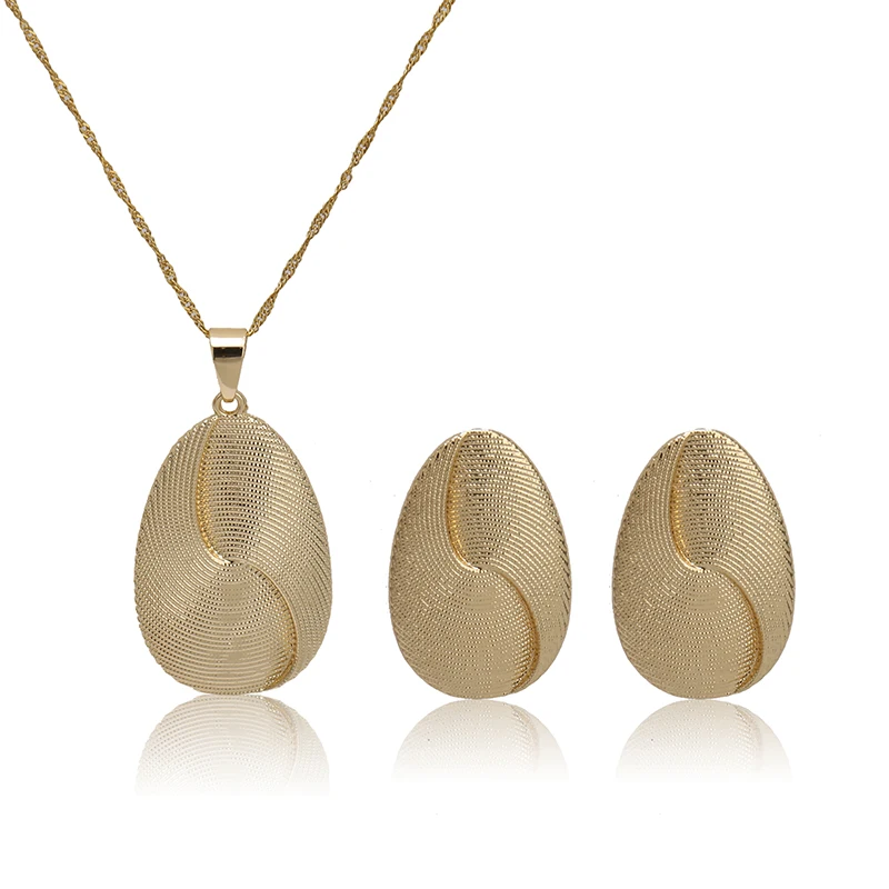 Дубай Золотой Цвет Медь набор украшений для женщин Висячие серьги кулон ожерелье