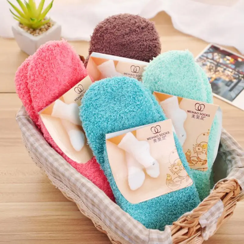 Разноцветные пушистые носки однотонные теплые зимние плотные домашние мягкие
