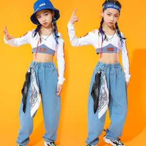 Kids Hip Hop Dancing Clothing Carnival Outfits Crop Tops Jeans Denim Pants For Girls Dance Wear Cost in Pakistan