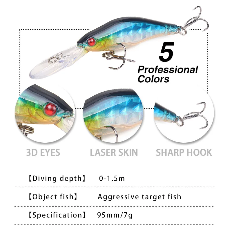 1 шт. рыболовная приманка 9 5 см 7 г|Наживки для рыбной ловли| |