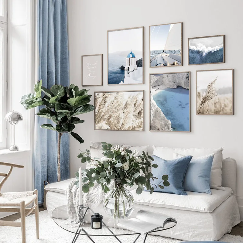 Пейзаж Эгейского моря Скандинавский современный художественный декор плакат