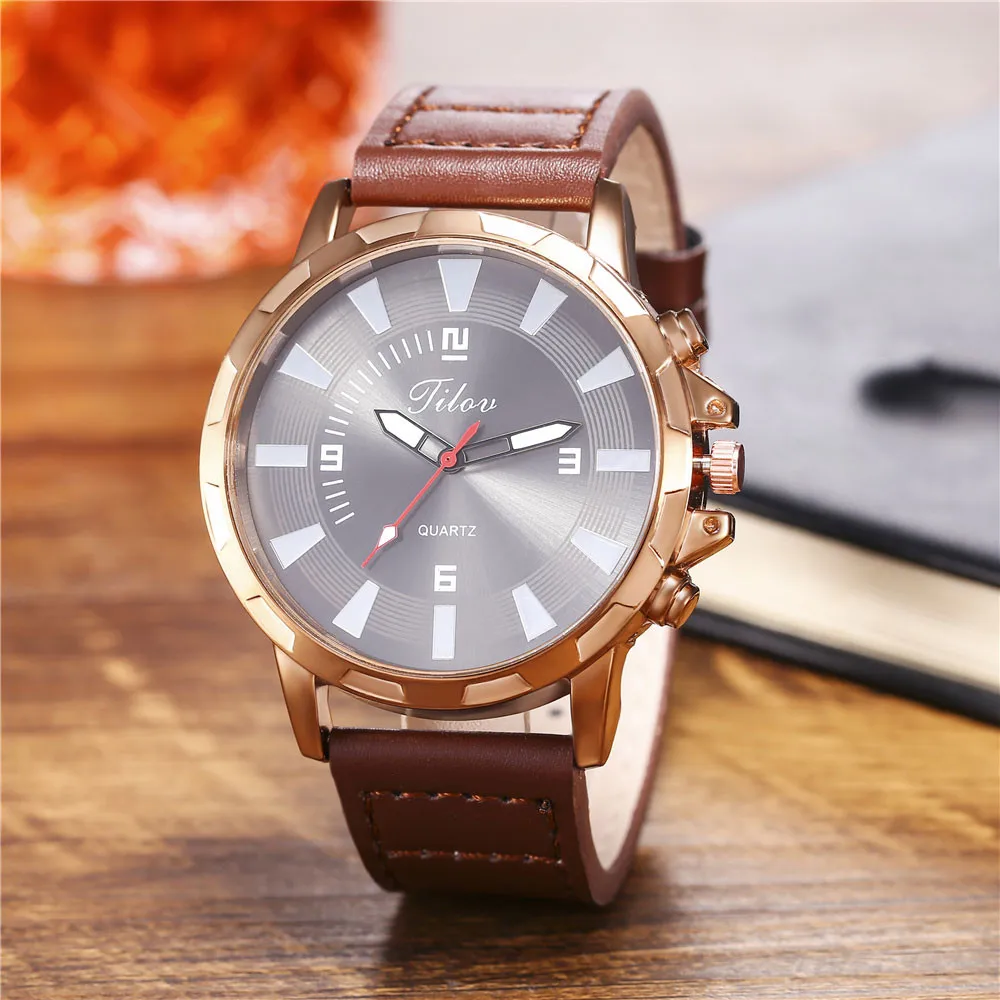 JILOU модный креативный большой циферблат двойной шкалой ремень мужские кварцевые