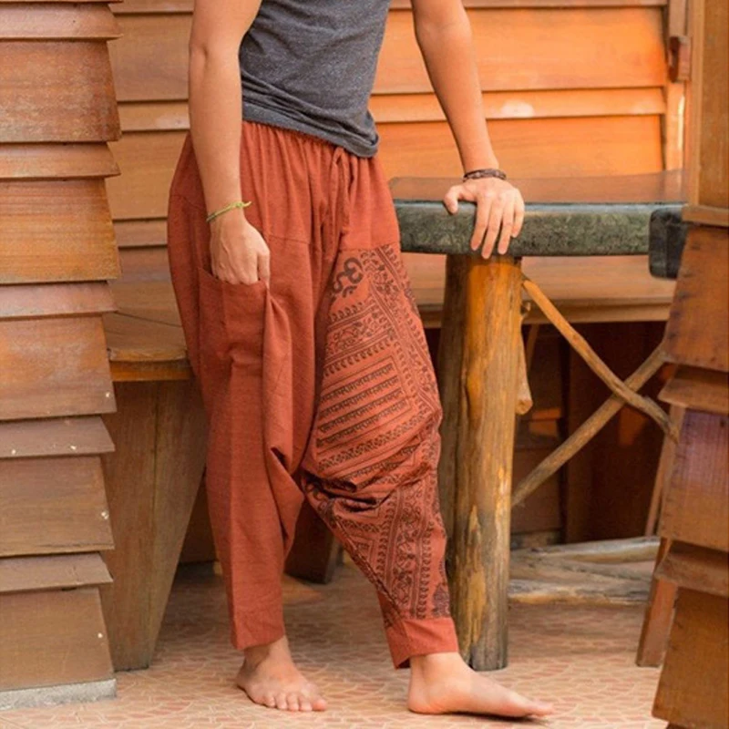 Мужские женские средневековые викингские пиратские широкие брюки Шаровары Индийские Пакистанские повседневные брюки Таиланд Хиппи Висячие широкие брюки.