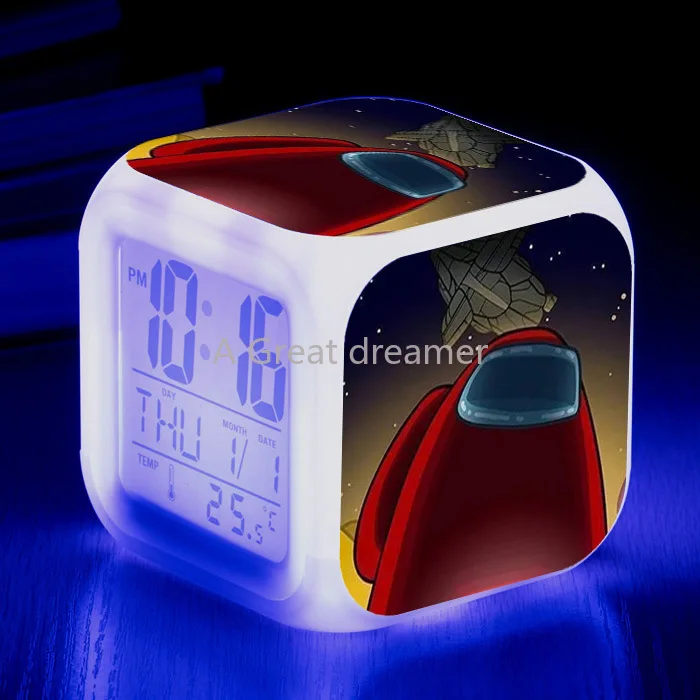 

3D Game Printed Among Us Lamp Digital Alarm Clock Kid LED Clock Color Change Cartoon Alarm Clock Table Creative Small Clock