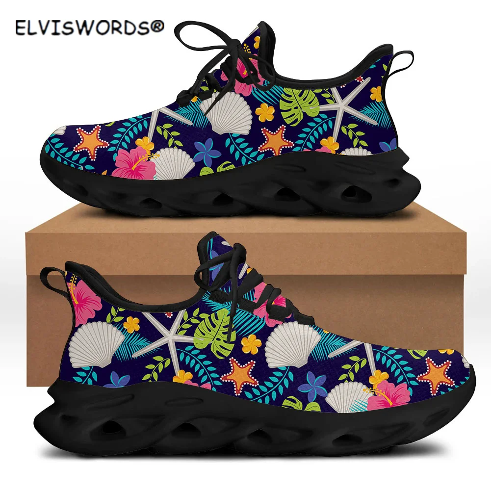 

ELVISWORDS Shell Starfish Pattern Breathable Women's Walking Shoes Casual Lady Mesh Knit Sneakers Comfortable Woman Flats Shoes