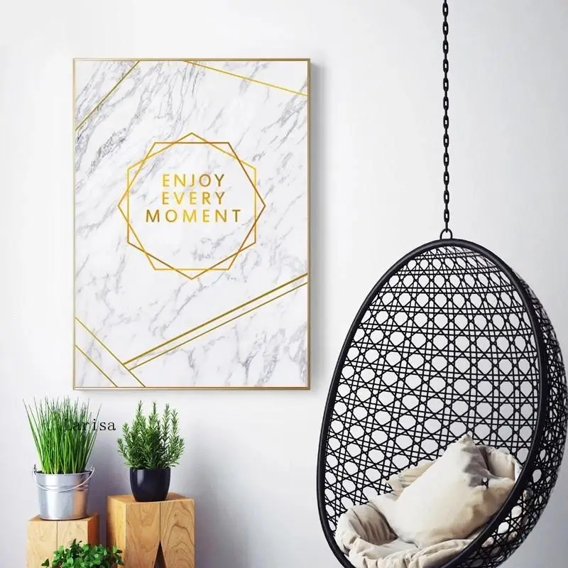 

Modern Minimalist Art Gold Leaf and Letter Poster Print Geometry Canvas Painting Picture Wall Art Living Room Home Decoration