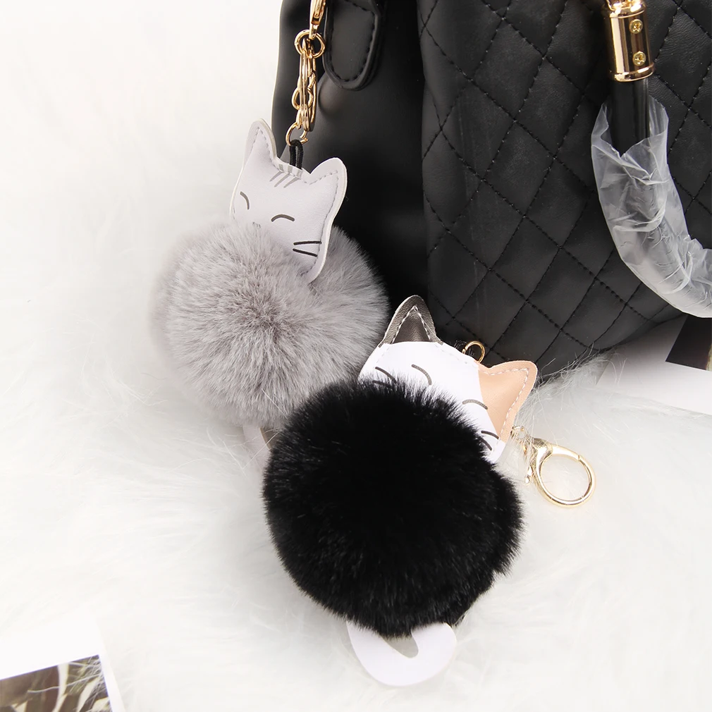 

Women Fluffy Cat Pompom Bunny Keychain Llavero Pom Pom Key Chain Faux Fur Ball Bag Chaveiro Sleutelhanger Pompon Porte Clef