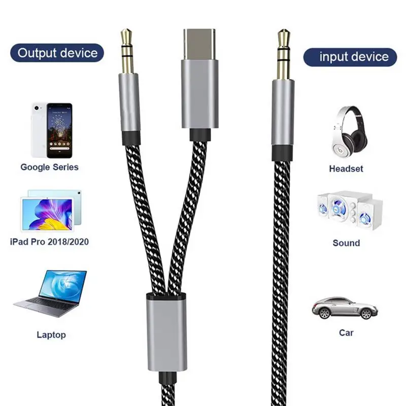 

1.2m Type C Adapter to 3.5mm Headphone Audio Cable USB C Male to Dual Male 3.5mm Audio Aux Jack Cord for Google Pixel Headphone