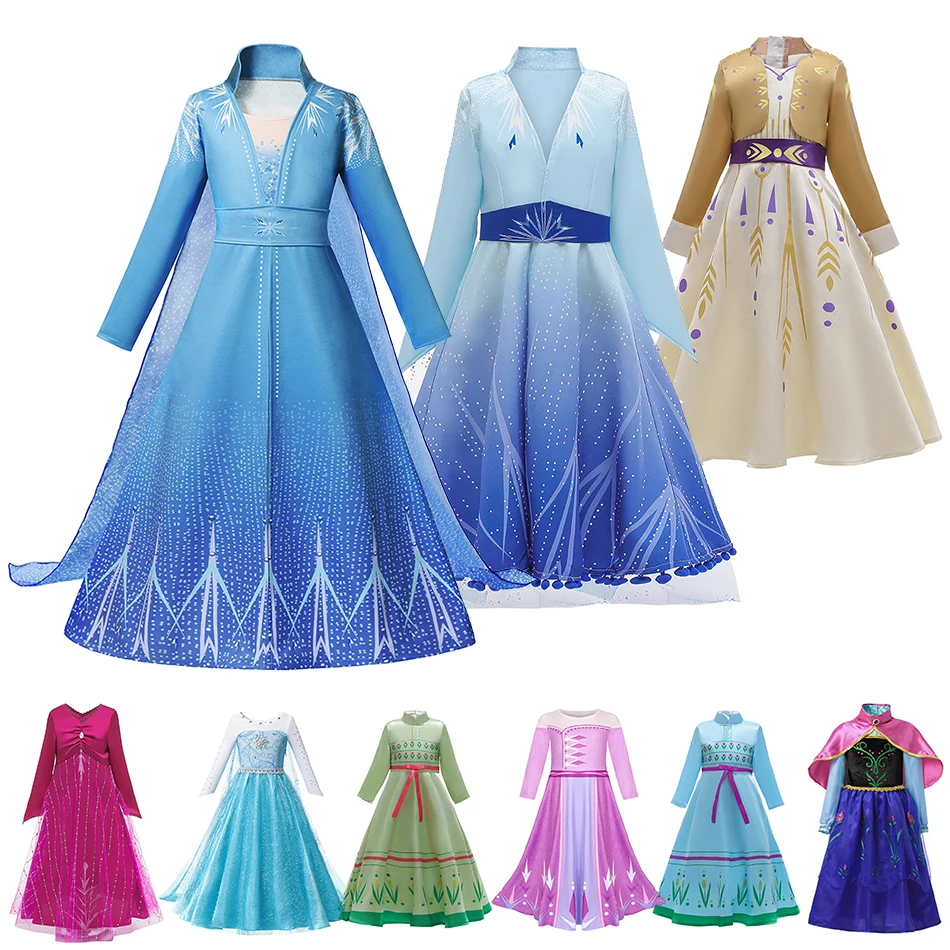 2019 New Anna Elsa 2 Dress Girls Princess Costume Set Ice Snow Queen 2 Clothing Kids Christmas Party Copspay Elza Fancy Vestidos
