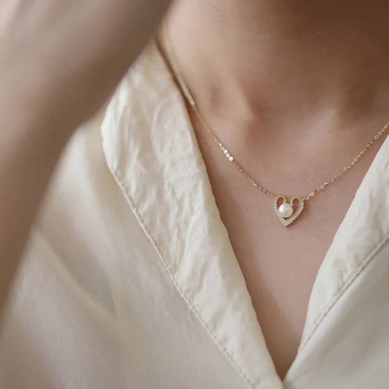 

Модное ожерелье золотого цвета в форме сердца, цепочка с жемчугом из циркония для женщин, Изящные Ювелирные изделия, подарки для любимых