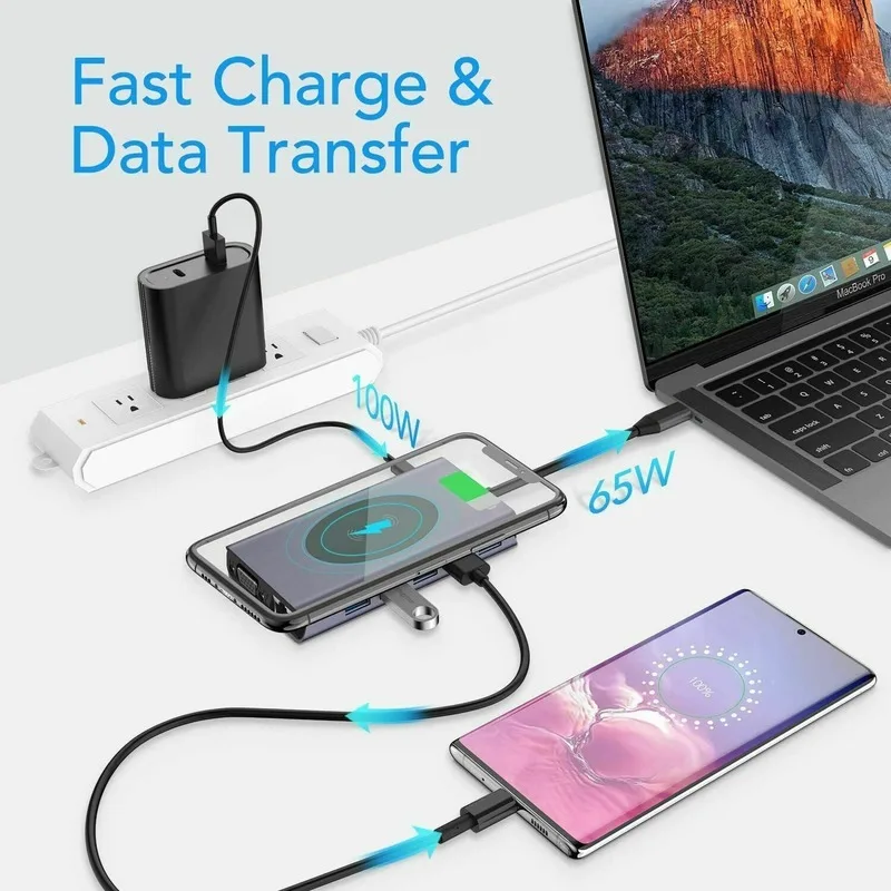 USB C док станция 14в1 Тип к HDMI совместимый VGA RJ45 USB3.0 SD/TF кардридер с PD зарядкой для