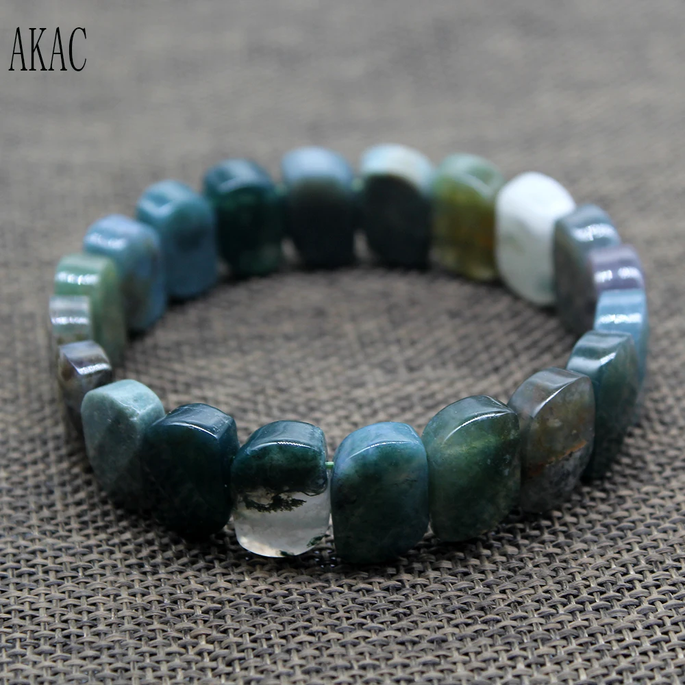 

Free shipping AKAC approx12*15mm natural moss agate faceted bangle bracelet