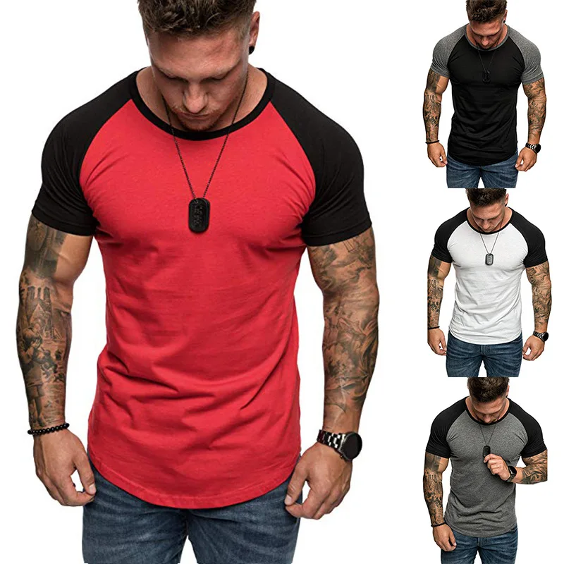 

Short Sleeve O-Neck T-Shirt Men Streetwear Hip Hop Summer Funny Patchwork T-Shirt Casual Sports Tee Top Tshirt EU Size M-3XL