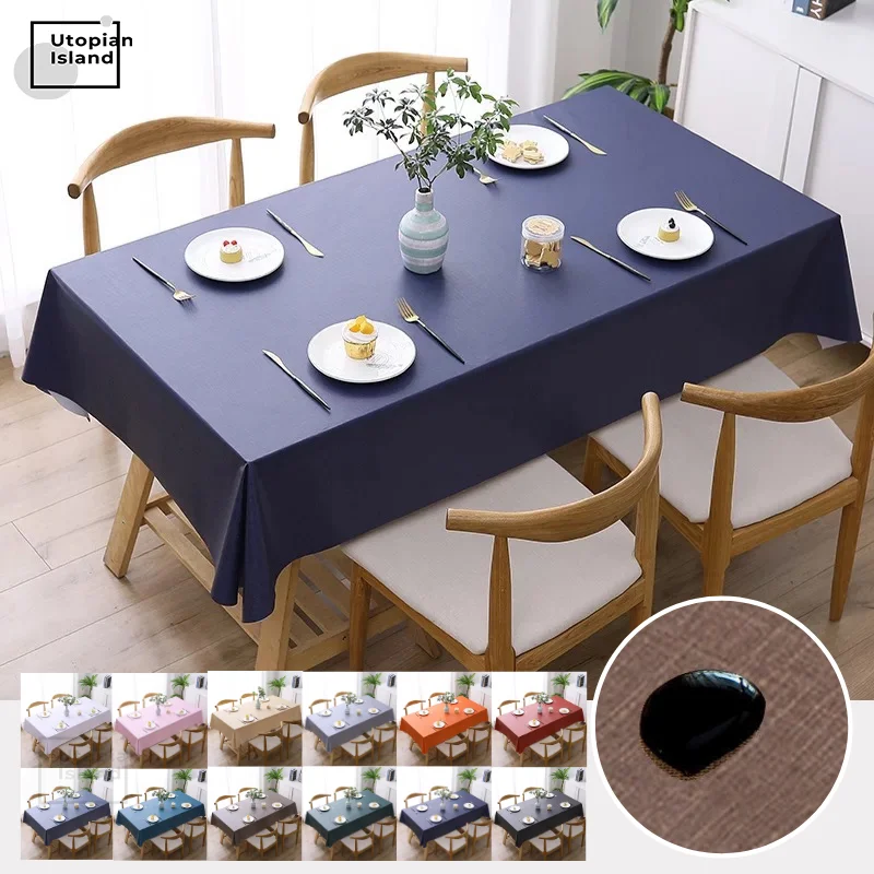 Однотонная скатерть для стола ПВХ ткань защита от пятен водонепроницаемая
