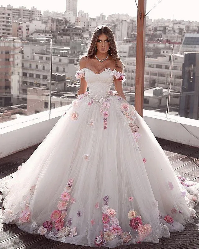

Роскошные свадебные платья принцессы 2022 обручальное платье А-силуэта с цветами ручной работы фатиновое платье для невесты свадебные плать...