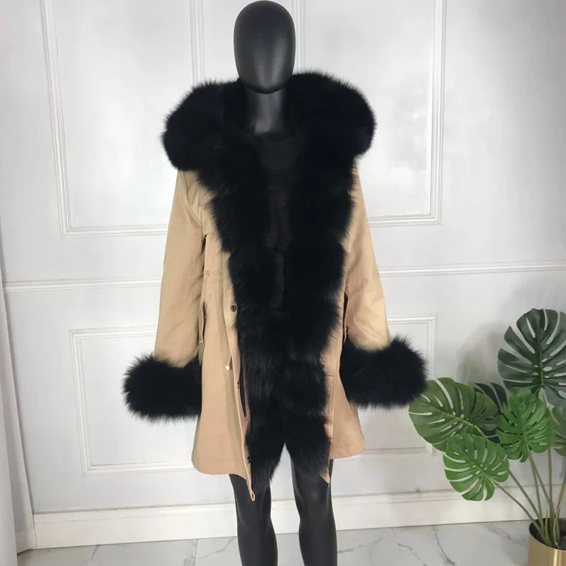 Новые чернобурки меховой парка пальто женские трикотажные silver fox меховой подкладке парки Черный зимой толстые Настоящее пальто с мехом теплые женские верхняя одежда - Цвет: 14