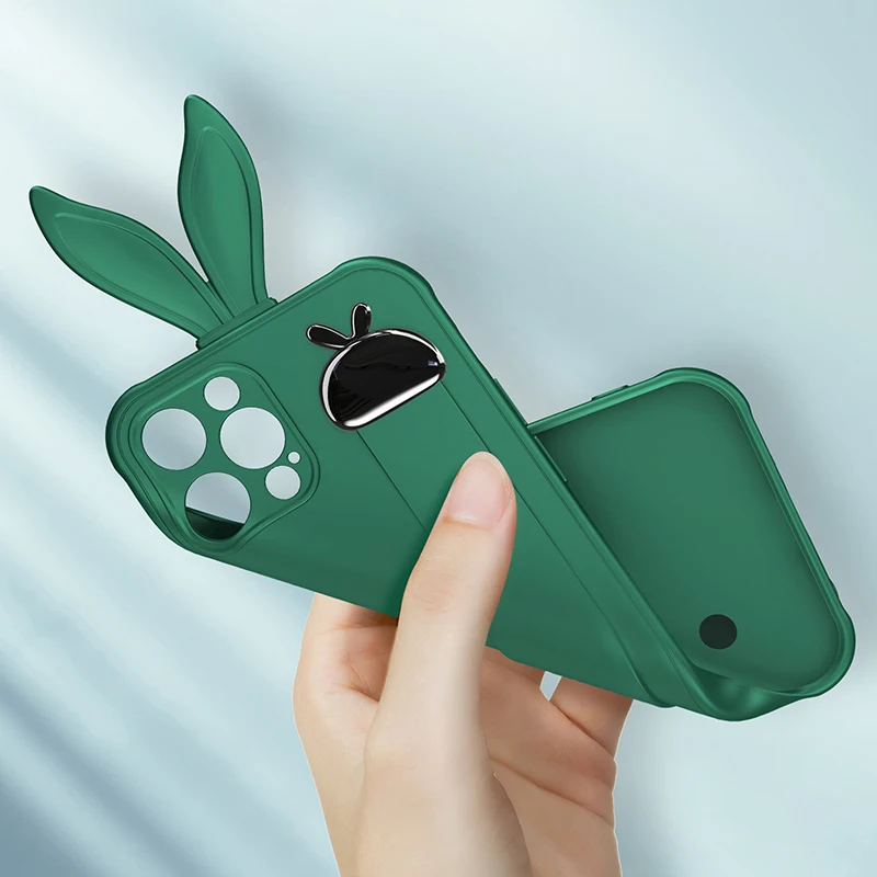 

Luxury Liquid Silicone rabbit ears Phone Case For Huawei Nova7 SE Pro P40 P30 Mate 30 20 Pro Plus Cover With Mobile phone stents