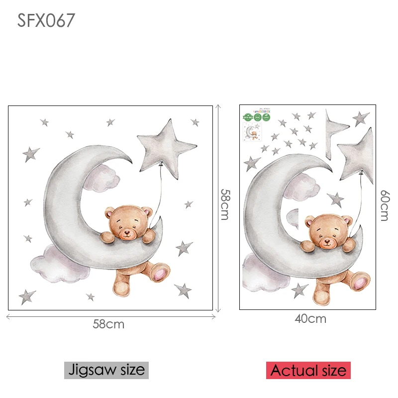 

Cute Bear Hanging on the Moon Kids Wall Stickers for Baby Rooms Boys Bedroom Animals Bear Sticker Home Decoration