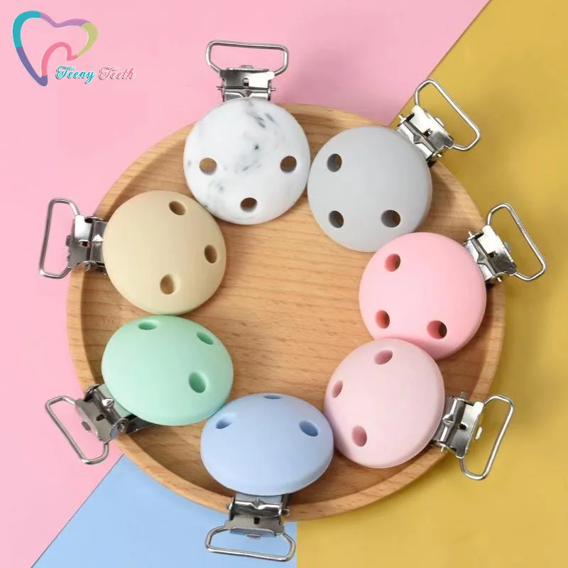 50 Uds 35 MM de la Ronda beb&eacute; chupete Clips soportes con pinzas para chupetes para beb&eacute; accesorios bricolaje chupete de Enfermer&iacute;a de juguete Clips de cola-3