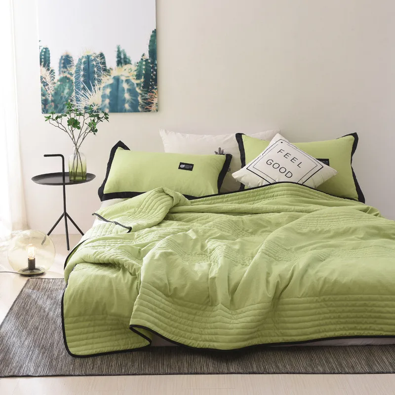 1 шт. летнее одеяло из мытого хлопка однотонное зеленое синее лоскутное в полоску