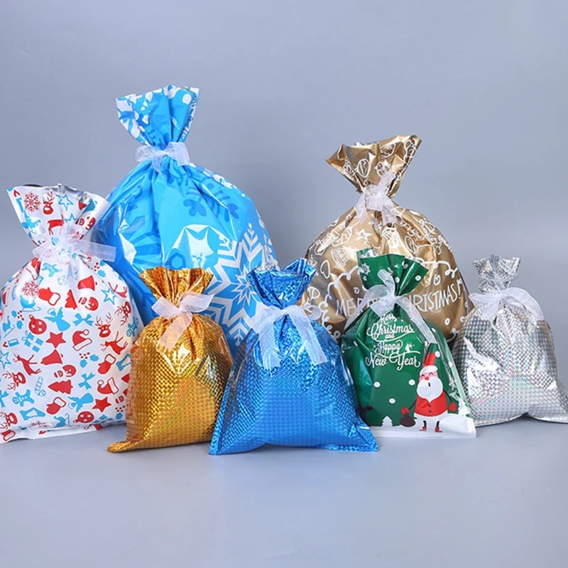 

Christmas Wrapping Bags Holiday Treats Pouch Goody Bag with Ribbon for Birthday Party Favor