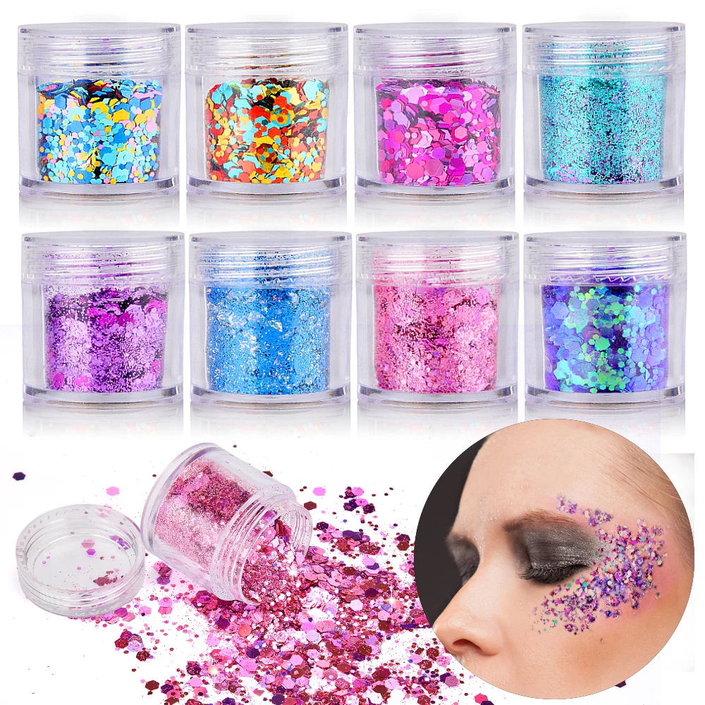 8 бутылок/партия вечерние блестящие Блестящие Блестки для тела ногтей лица