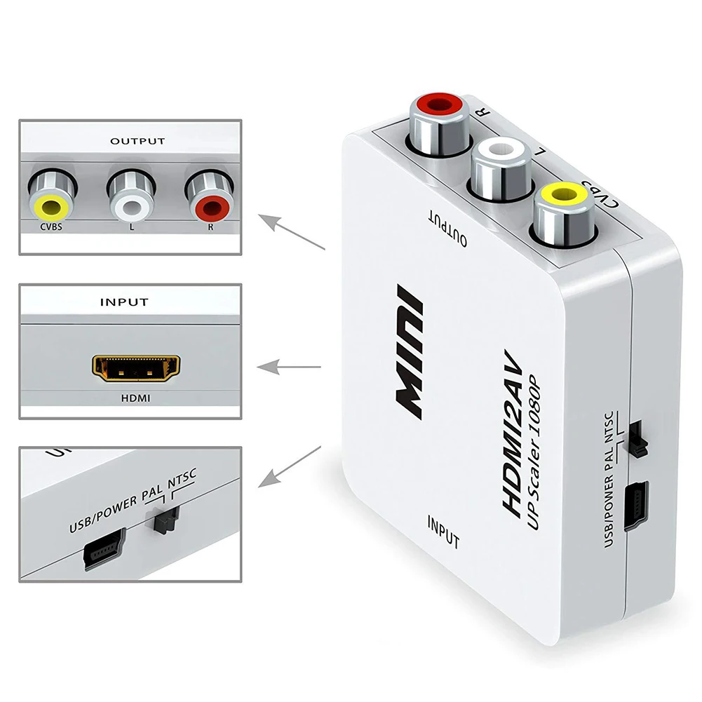 Адаптер HDMI в AV RCA CVBS 1080P Upscaler композитный HDTV Аудио Видео адаптер